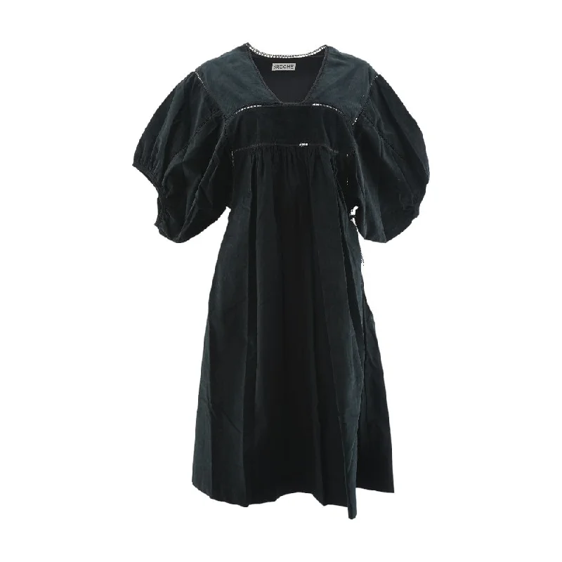 Black Solid Midi Dress