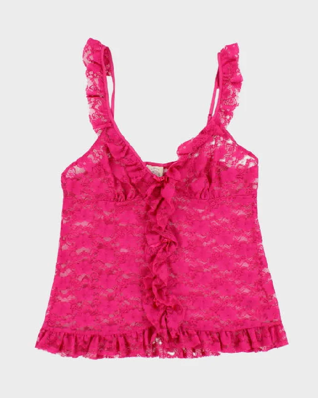 Vintage 90s In Bloom Pink Lace Cami Top - S