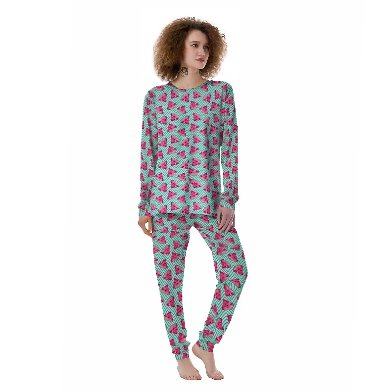 Watermelon Teal Chevron Print Pattern Women's Pajamas