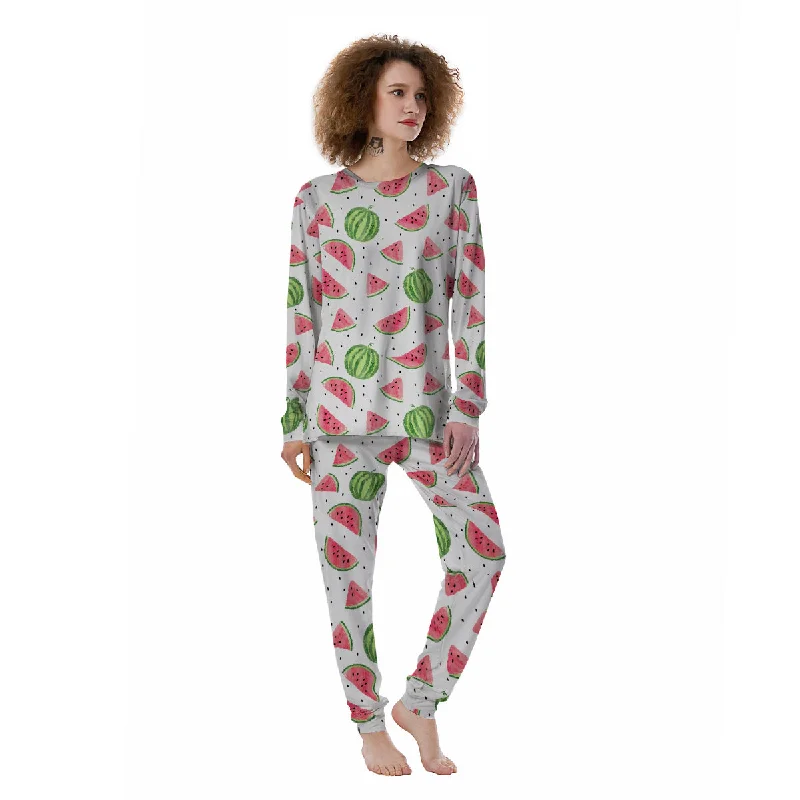 Watermelon White Summer Print Pattern Women's Pajamas