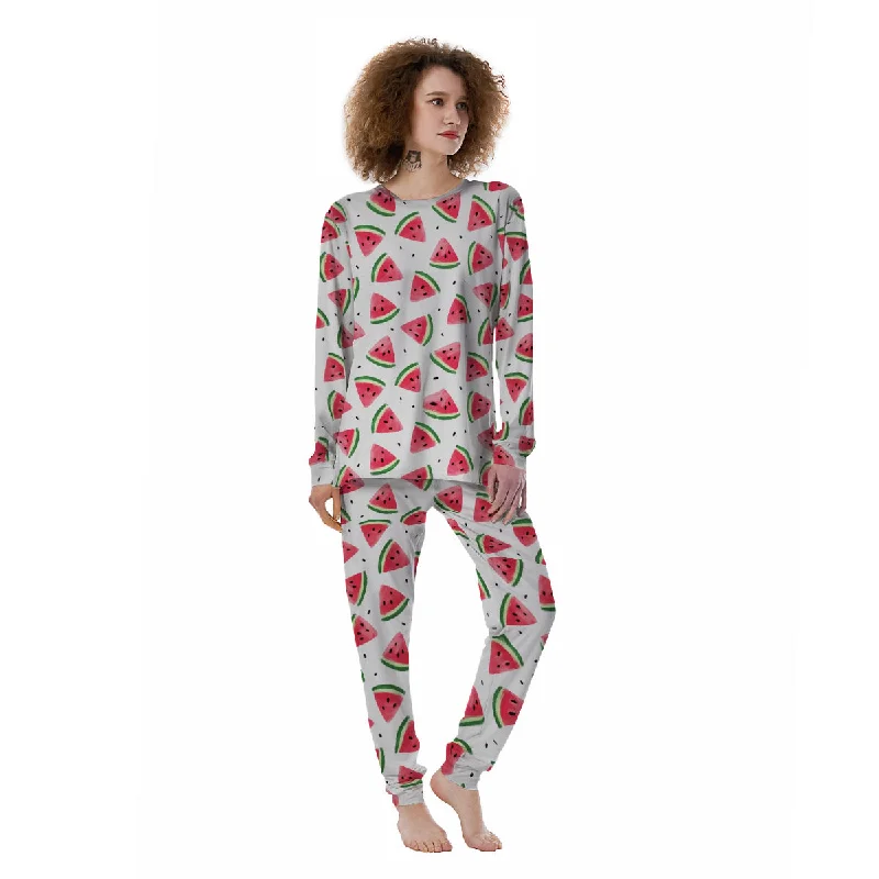 Watermelon White Tropical Print Pattern Women's Pajamas