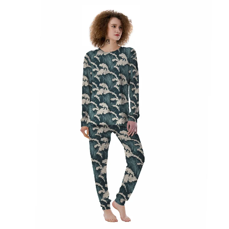 Wave Water Print Pattern Women's Pajamas