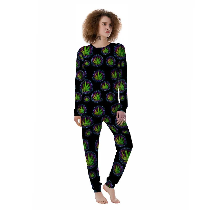 Weed Leaf Trippy Print Pattern Women's Pajamas