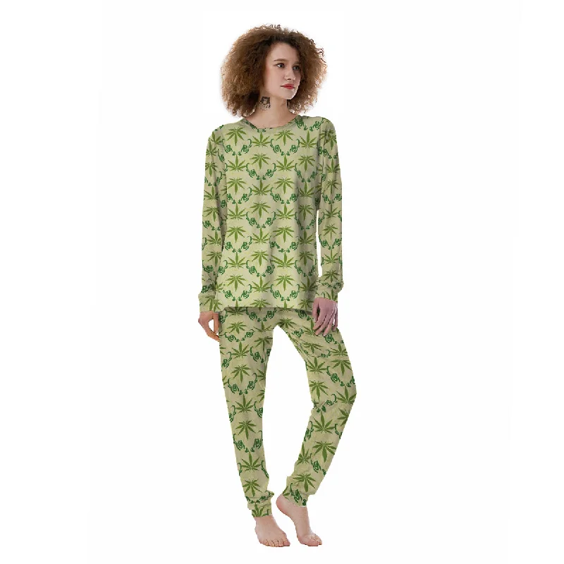 Weed Zigzag Print Pattern Women's Pajamas