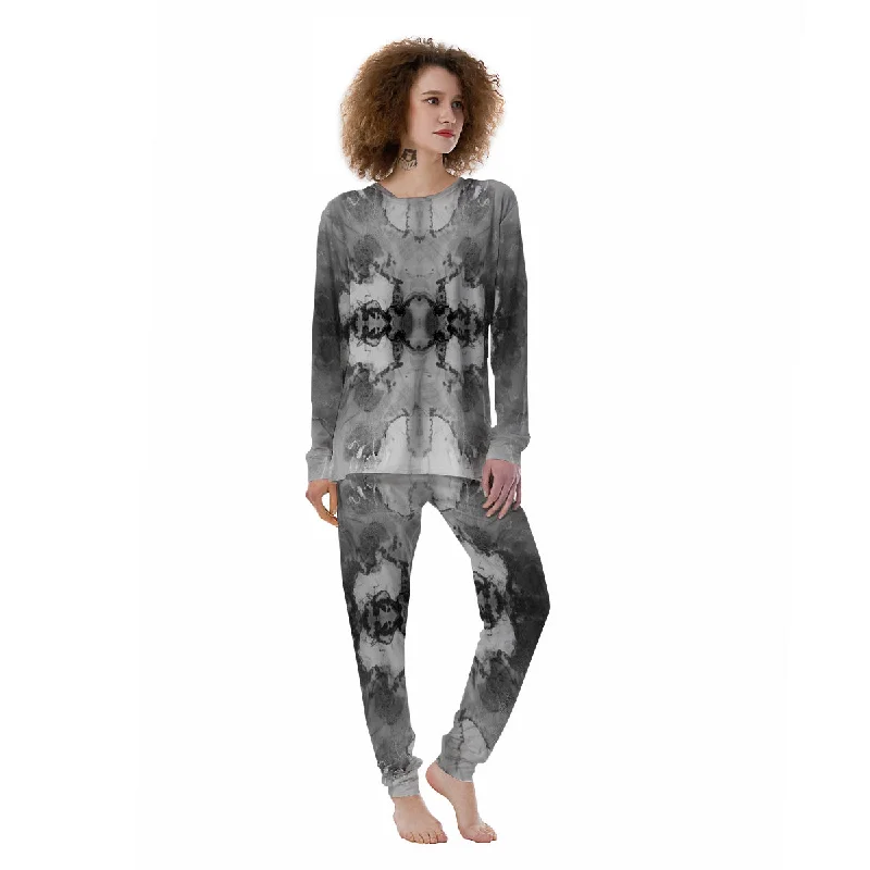 White And Dark Grey Marble Print Pattern Women's Pajamas