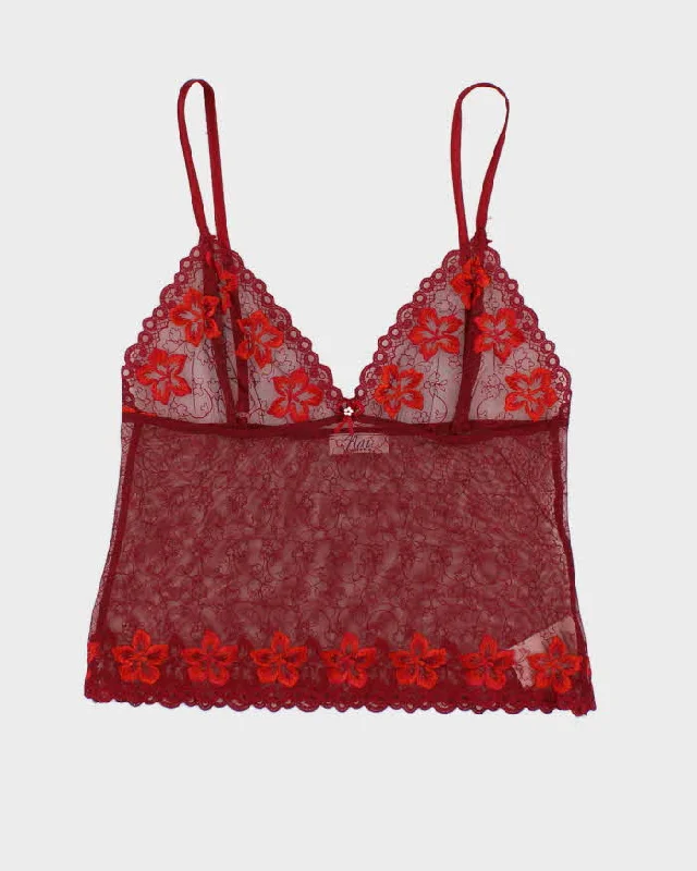 Y2k 00s Nai Lingerie Red Lace Embroidered Cami - S