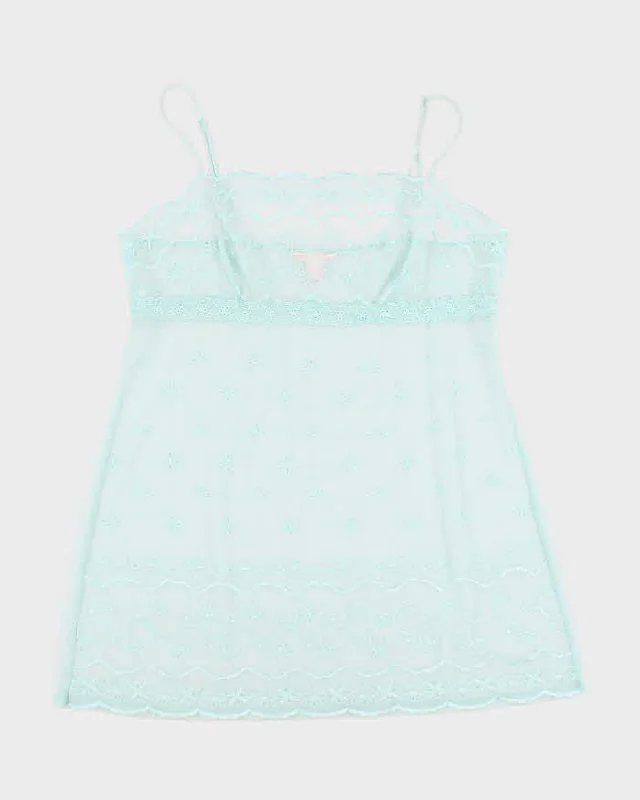 Y2k 00s Victoria's Secret Blue Mesh Slip - XL