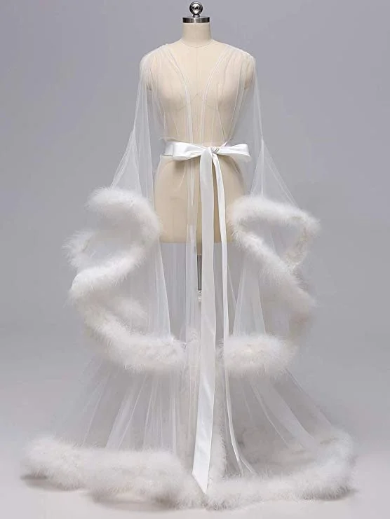 Ivory Long Marabou Fur Edge Robe RB1331