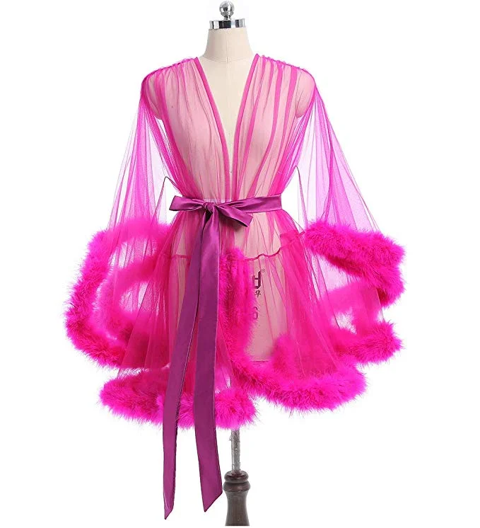 Short Fuschia Marabou Fur Edge Robe RB1332