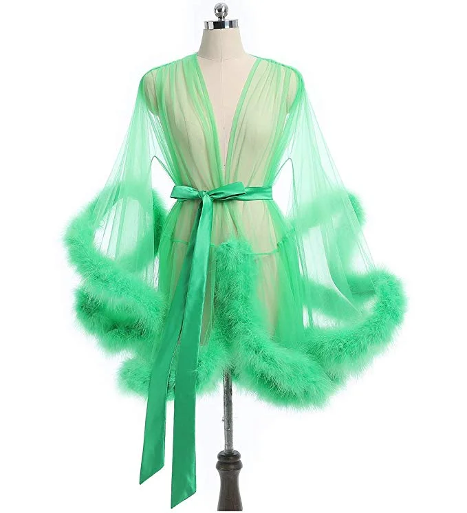 Short Green Marabou Fur Edge Robe RB1332