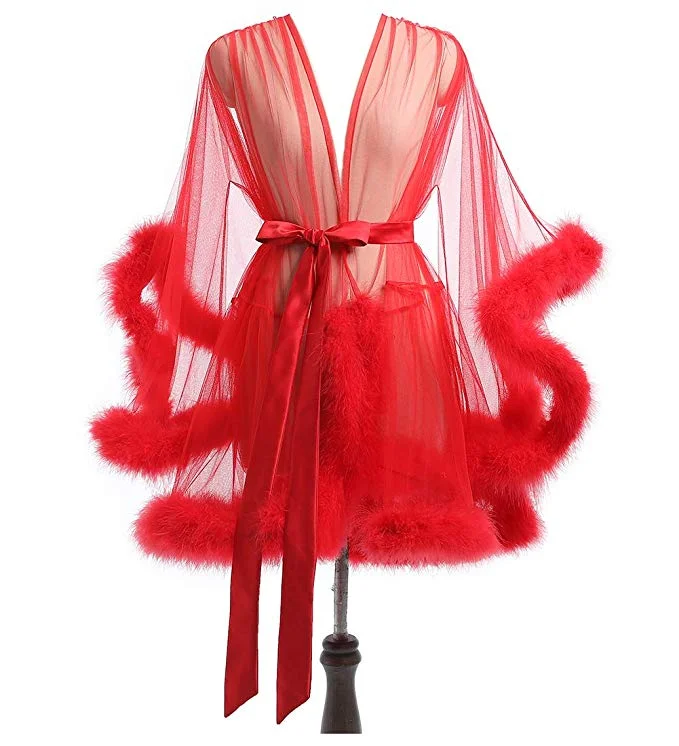 Short Red Marabou Fur Edge Robe RB1332