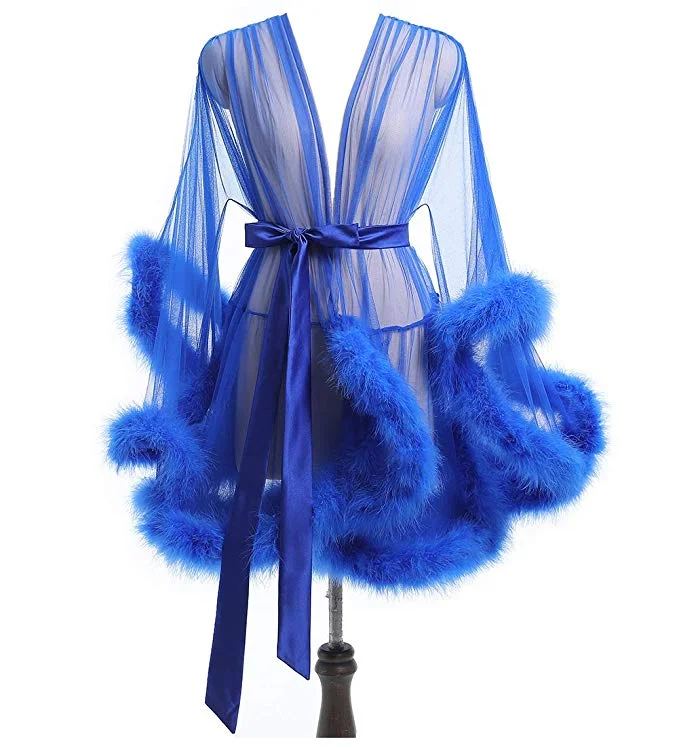 Short Royal Blue Marabou Fur Edge Robe RB1332