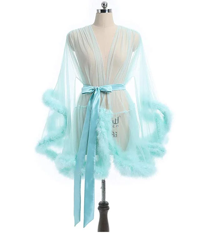 Short Turquoise Marabou Fur Edge Robe RB1332