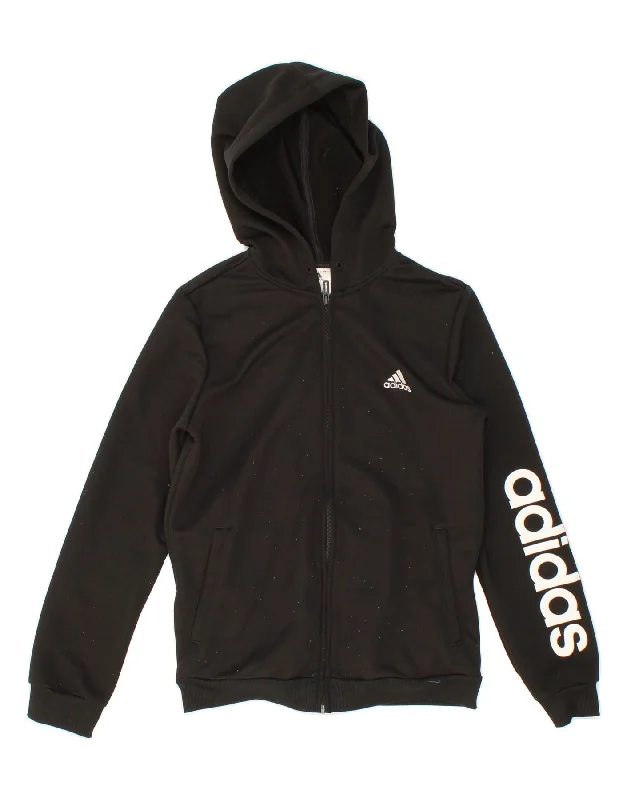 ADIDAS Womens Graphic Zip Hoodie Sweater UK 12/14 Medium Black Polyester