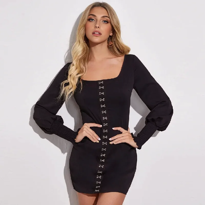 Julia Fashion - Long Sleeve Retro Temperament Casual Women's Bodycon Mini Dress