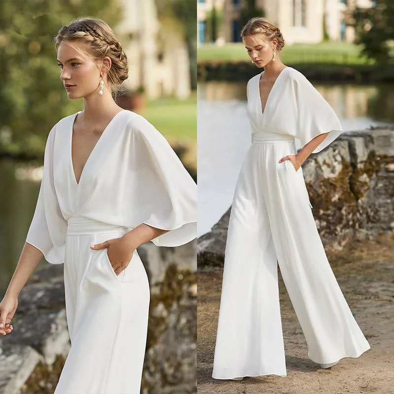 Elegant Jumpsuit Wedding Dress with Pockets for Modern Brides