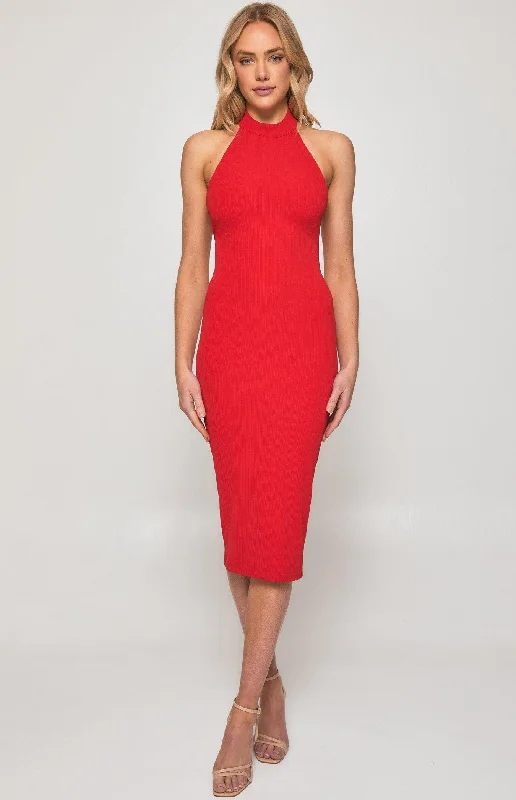 Aubree Halter Dress - Red