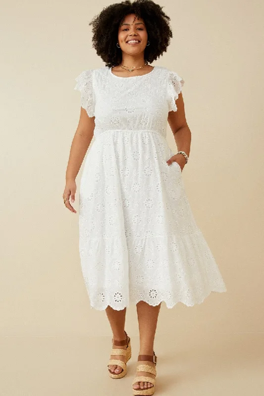 Bailey Floral Eyelet Midi Dress, Off White | Plus Size