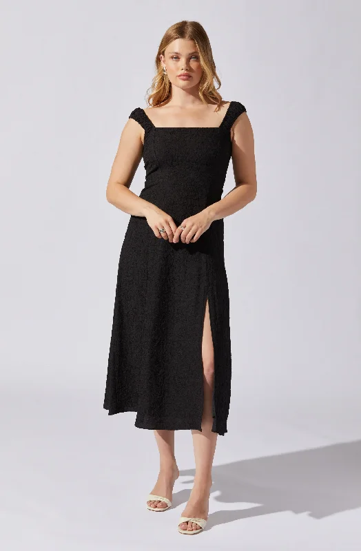 Crinkle Shoulder Midi Dress