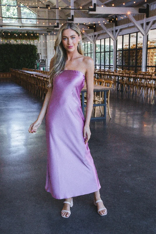 Jessamine Satin Strapless Dress, Mauve Shadows | Steve Madden