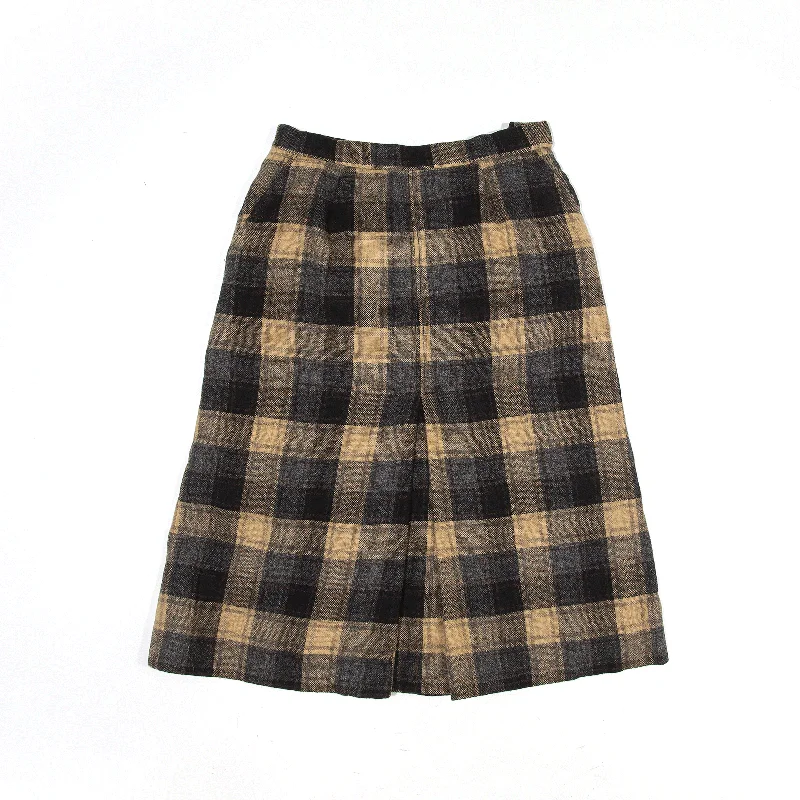 Knee Length Pleated Skirt Cream Check Womens UK 4