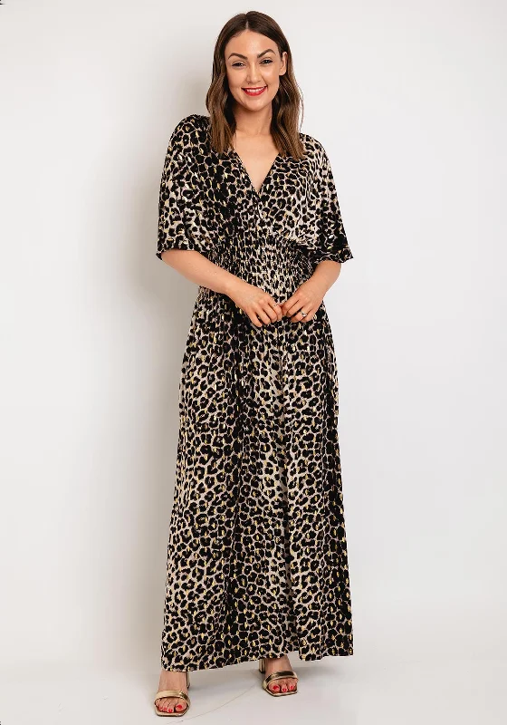 Serafina Collection One Size Leopard Print Maxi Dress, Black & Gold