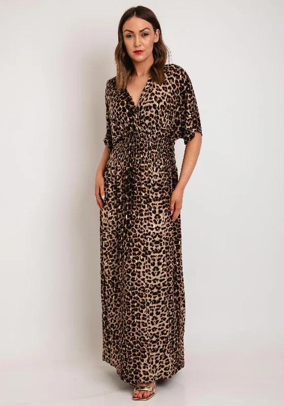 Serafina Collection One Size Leopard Print Maxi Dress, Brown & Gold