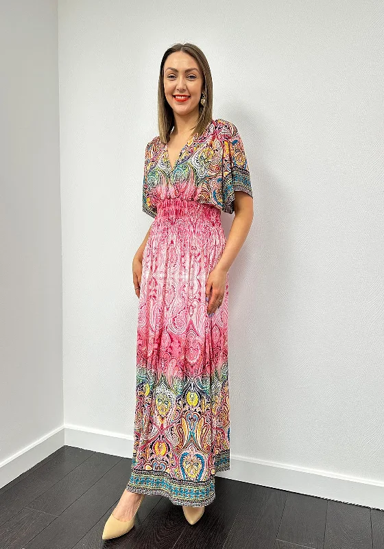 Serafina Collection One Size Paisley Maxi Dress, Pink