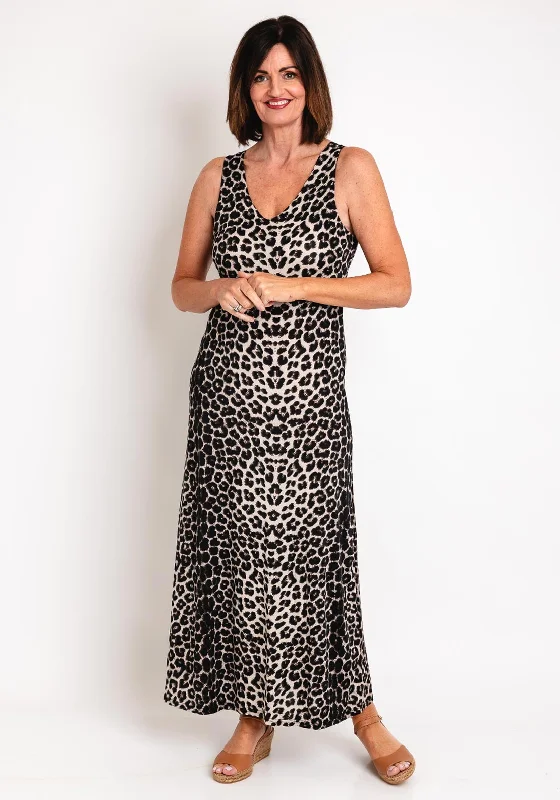 Serafina Collection One Size Leopard Print Maxi Dress, Black