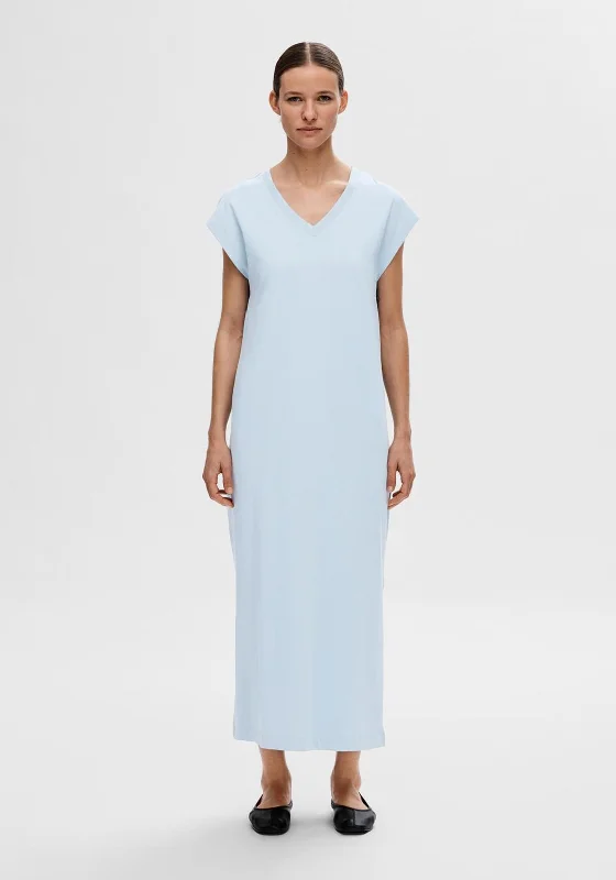 Selected Femme V Neck Jersey Maxi Dress, Cashmere Blue