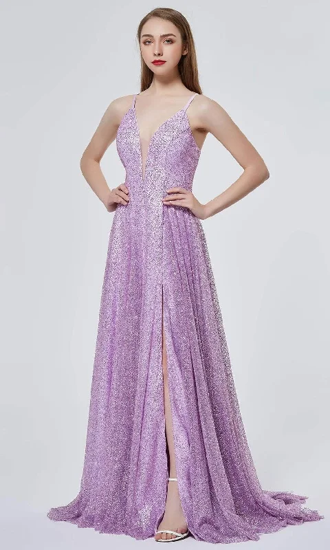 J'Adore Dresses - J19001 Glitter-Embellished Slit A-line Gown