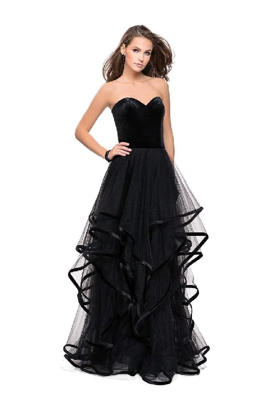 La Femme - 25461 Velvet Sweetheart Neck Tulle A-line Gown