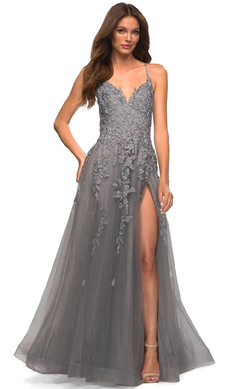 La Femme 30591 - Lace Applique Tulle Gown