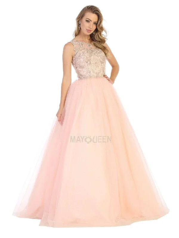 May Queen - LK137 Sleeveless Appliqued Sheer Cutout Back Gown