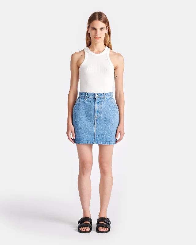 Zazou - Denim And Regenerated Leather Mini Skirt - Mid Blue