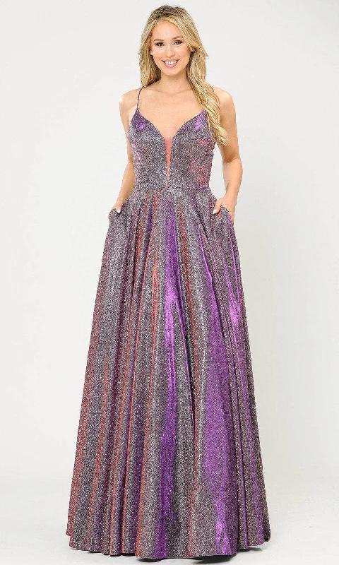 Poly USA 8556 - Glittered Deep V-neck A-Line Gown