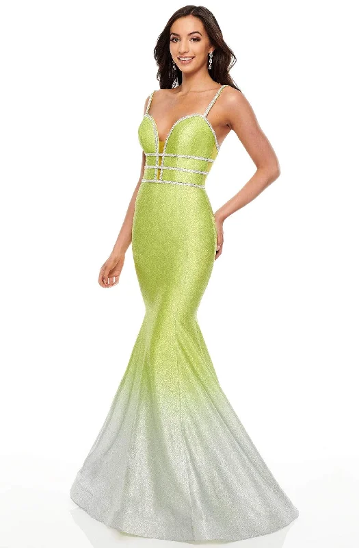 Rachel Allan Prom - 7092 Plunging Ombre Shimmer Mermaid Gown