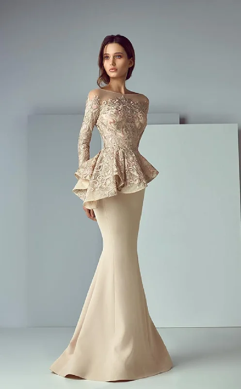 Saiid Kobeisy Asymmetrical Peplum Mermaid Gown 3157 - 1 pc Ivory In Size 4 Available