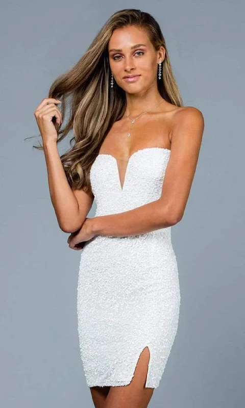 SCALA - Strapless Sweetheart Fully Beaded Fitted Cocktail Dress 60195 - 1 pc Ivory In Size 4 Available