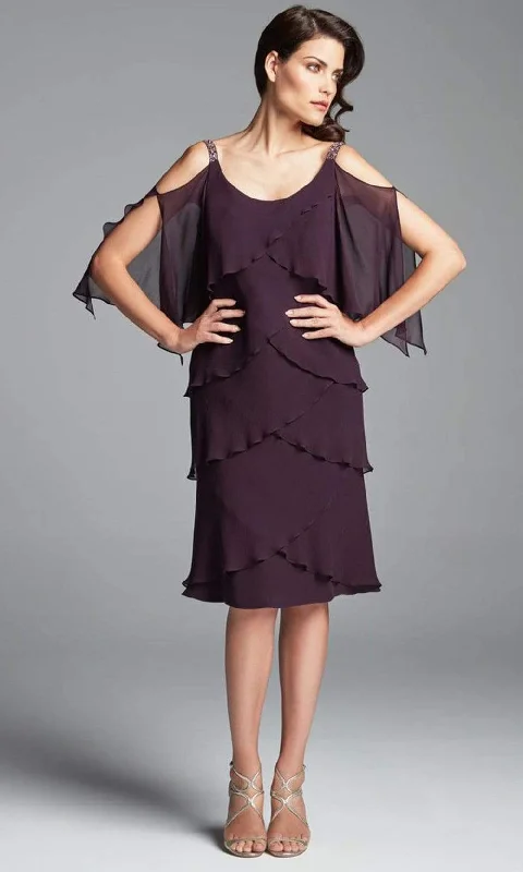 Alexander by Daymor - Scoop Neck Petal Cold Shoulder Dress 381 - 1 pc Aubergine In Size 10 Available