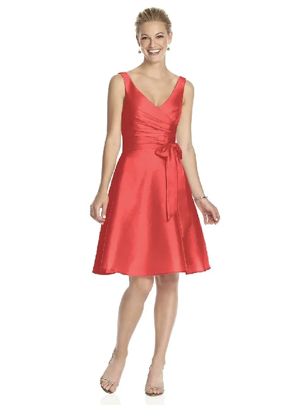 Alfred Sung - D624 Pleated Surplice V-Neck A-Line Dress