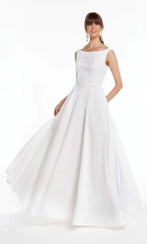 Alyce Paris - 60339 Sleeveless Bateau Neck Flowy Jacquard A-line Dress - 1 pc Diamond White In Size 4 Available