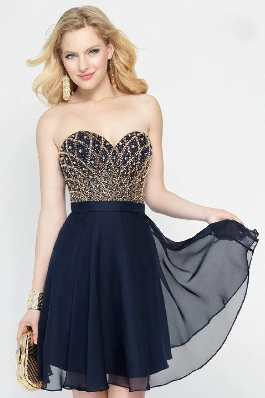 Alyce Paris - 46573 Bejeweled Sweetheart A-line Dress - 1 pc Navy Gold in Size 10 Available