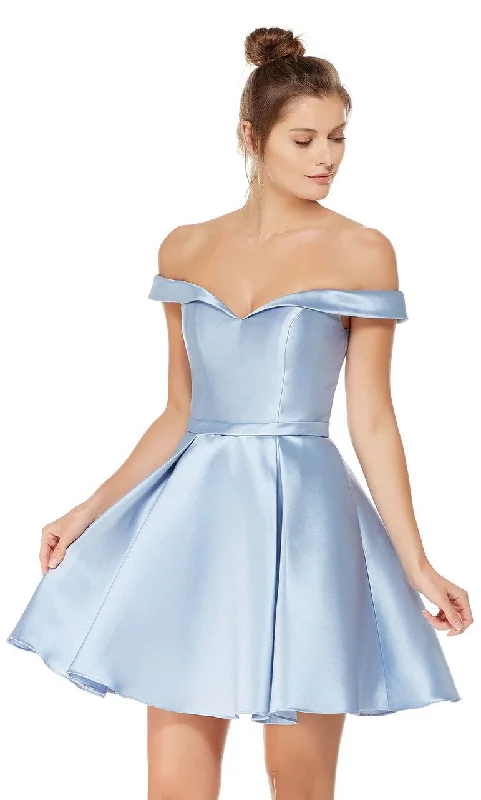 Alyce Paris Sleek Off Shoulder Mikado A-Line Dress 3766 - 1 Pc. French Blue in size 18 Available