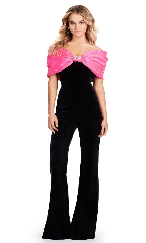 Ashley Lauren 11535 - Oversized Bow Off Shoulder Jumpsuit