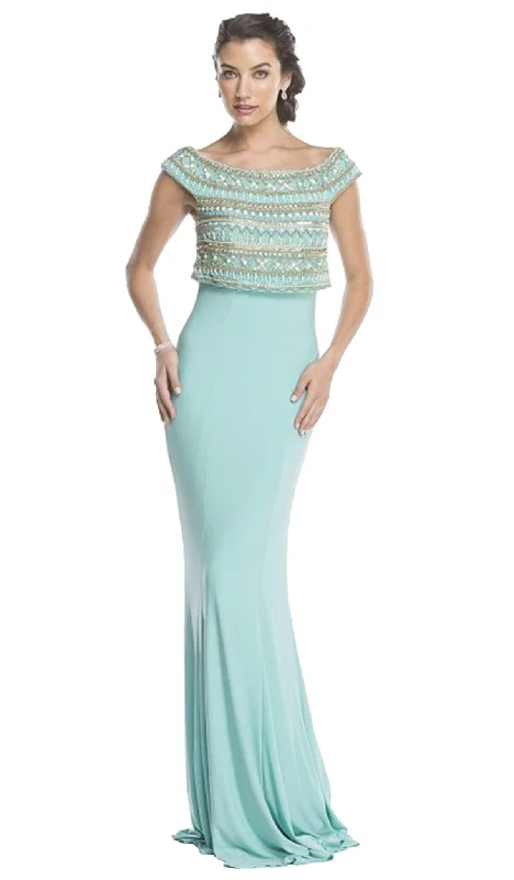 Aspeed Design - Bedazzled Bateau Neck Fitted Prom Dress