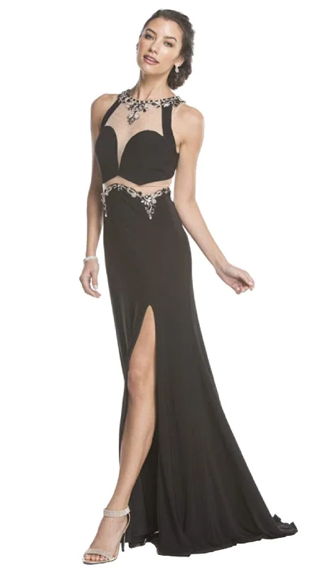 Aspeed Design - Bedazzled Halter Sheath Affordable Prom Dress