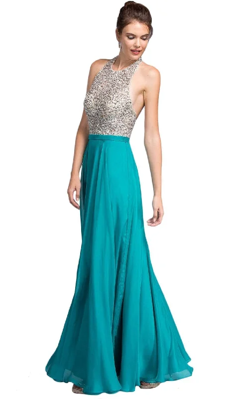 Aspeed Design - Embellished Halter Neckline A-line Prom Dress