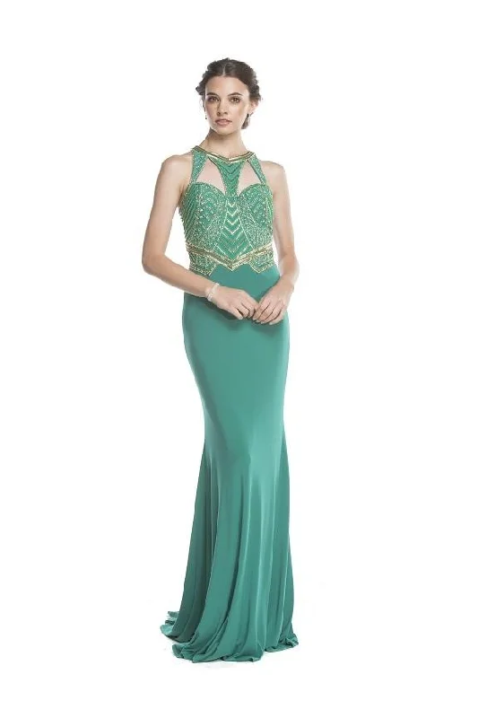 Aspeed Design Embellished Halter Sheath Prom Dress L1669