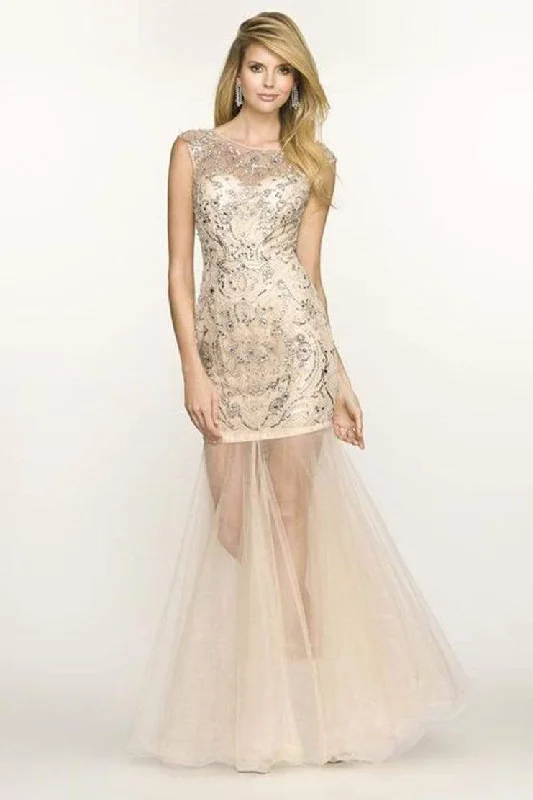 BG Haute - G3223 Sleeveless Sheer Mermaid Dress - 1 pc Champagne Silver In Size 6 Available